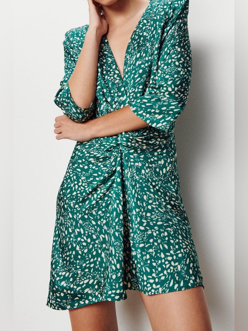 ba&sh Erika Printed Twist Accent Dress size 1 quiet luxury contemporary